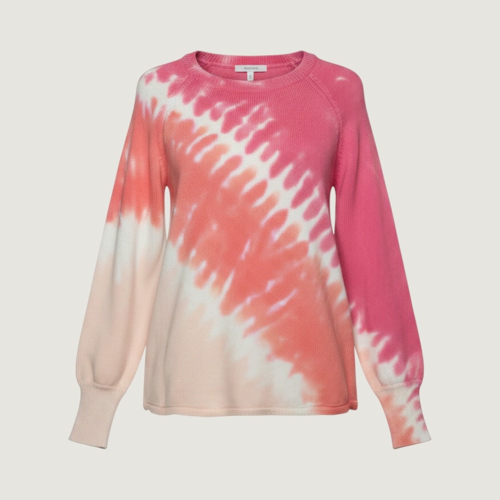 Design 365 Womens Pink Orange Tie Dye Knit Sweater Raglan Long Sleeve Small